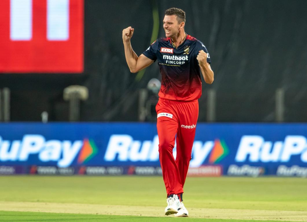 Josh Hazlewood produced figures of 4-1-19-2 as he bagged the all-important scalps of Jos Buttler and Daryl Mitchell, particularly when the latter started looking dangerous. Josh Hazlewood produced figures of 4-1-19-2 as he bagged the all-important scalps of Jos Buttler and Daryl Mitchell, particularly when the latter started looking dangerous.